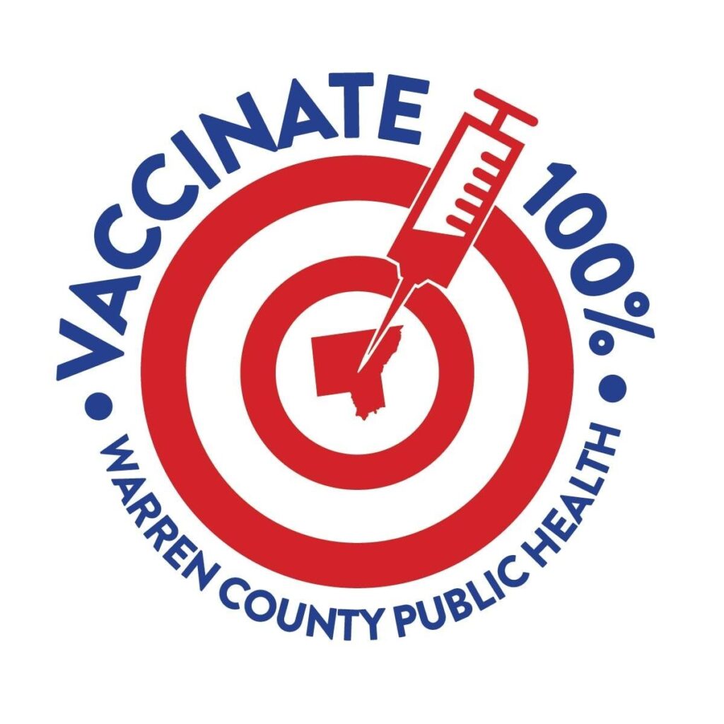 graphic with text, "vaccinate 100%, warren county public health"