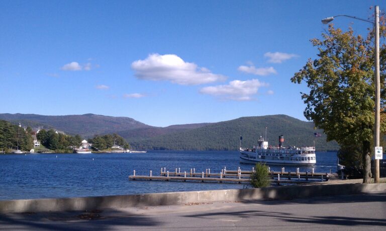 A view of the Mohican Steamboat on Lake George from Bolton, NY