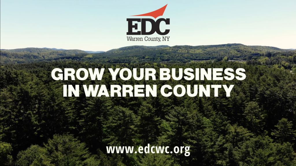 Mountain image with text "Grow Your Business In Warren County" with EDC logo and website url