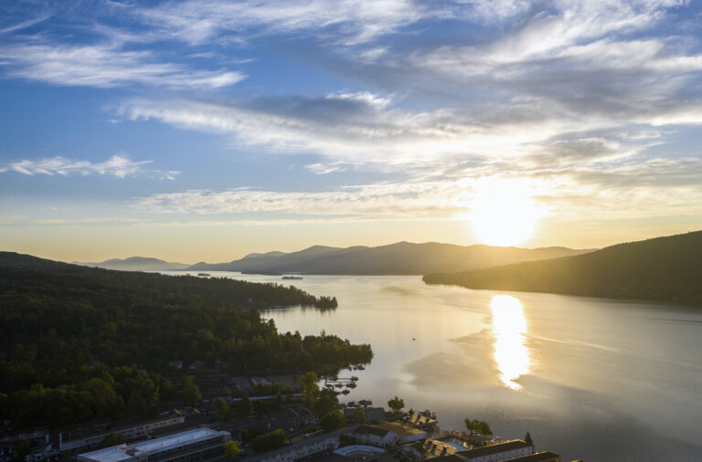 Sunrise over Lake George with blue sky