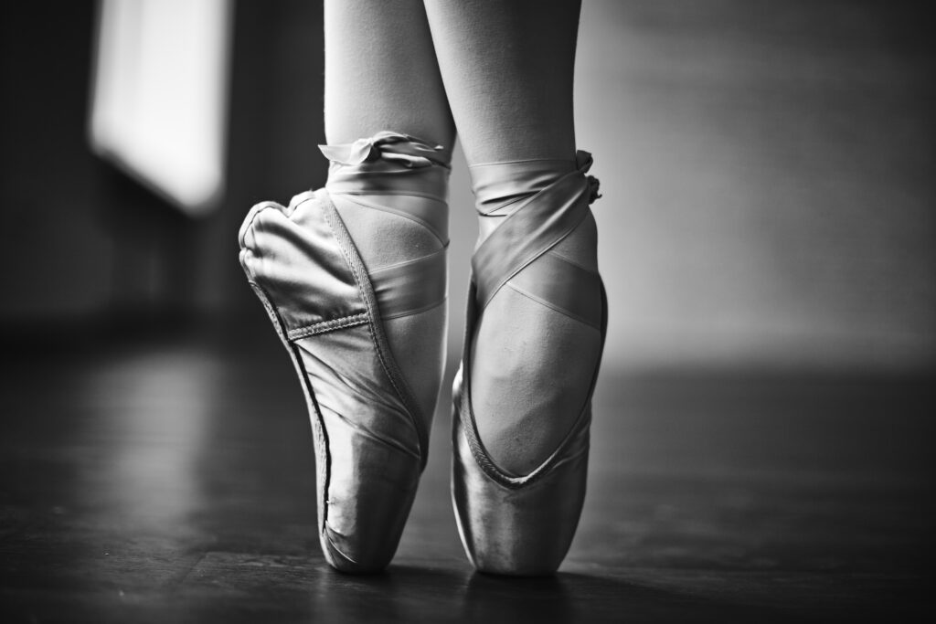 Black and white ballet slippers